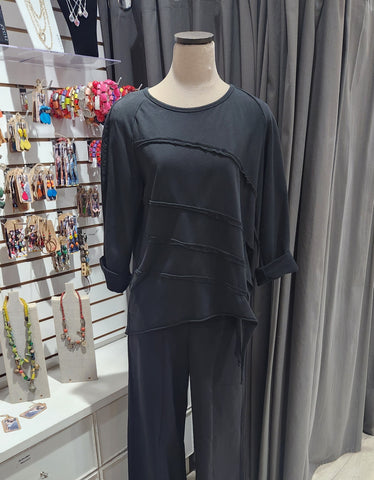 Paolo Tricot Sale, SU8414 Raw Edge Boxy Top, Black 50% Off Regular Price (Copy)
