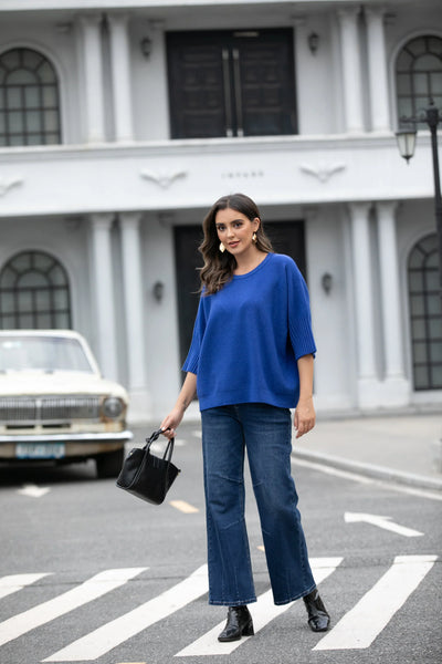 Orange by Fashion Village, 2060 Cozy Sweater Top, Cobalt