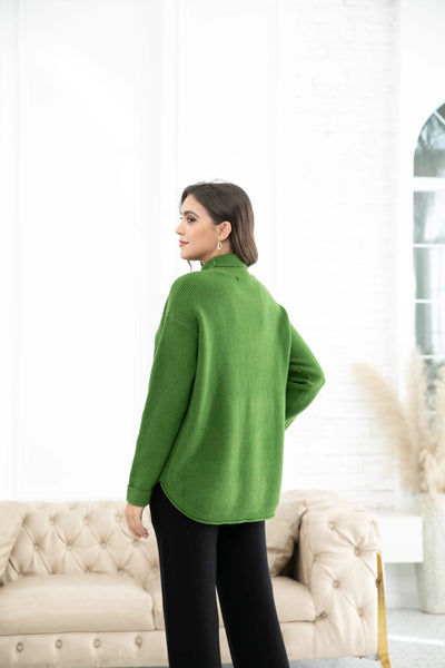 Orange by Fashion Village, RT-3100 Rebecca's Ribbed Turtleneck, Forest