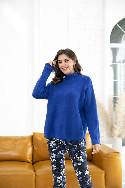 Orange by Fashion Village, RT-3100 Rebecca's Ribbed Turtleneck, Cobalt