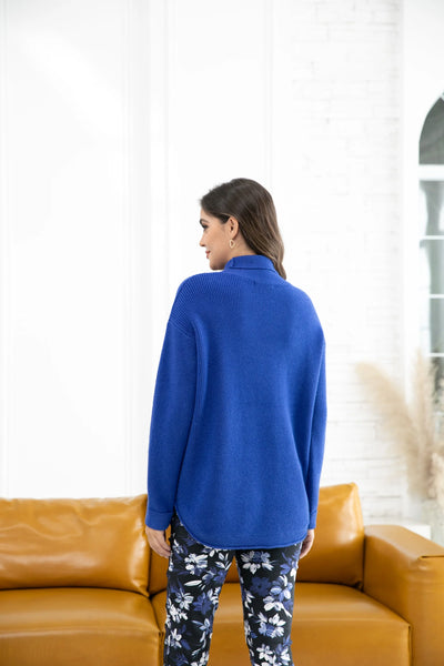 Orange by Fashion Village, RT-3100 Rebecca's Ribbed Turtleneck, Cobalt
