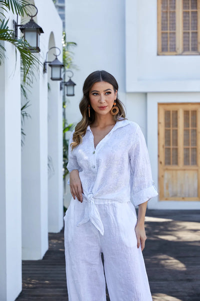 Orange by Fashion Village (Linen), 2202 Floral Safari Linen Top, Floral