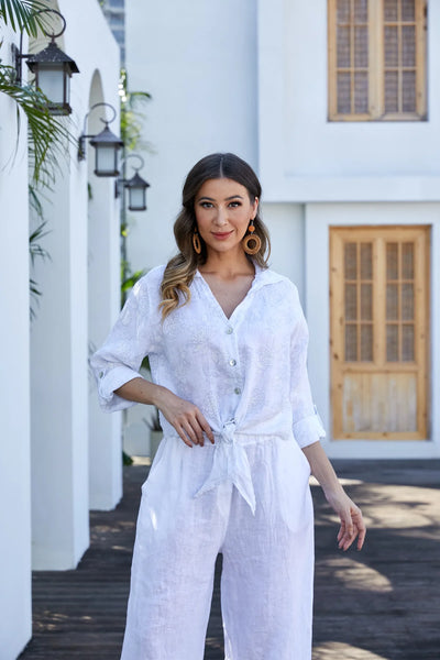 Orange by Fashion Village (Linen), 2202 Floral Safari Linen Top, Floral