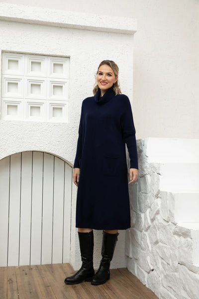 Orange by Fashion Village, J-3559 Cozy Chic Maxi Sweater Dress, Navy