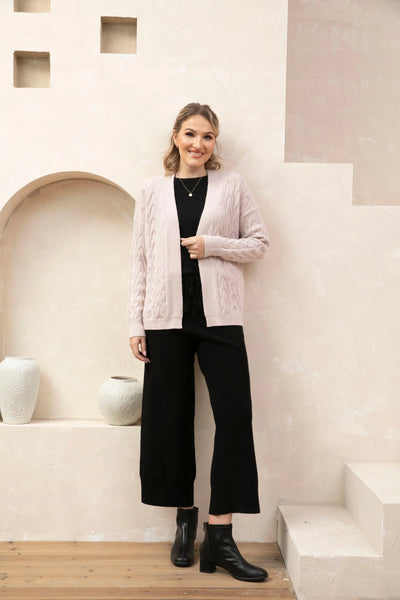 Orange by Fashion Village, 830 Cable Knit Cardigan, Pink