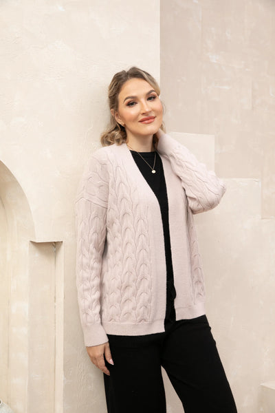 Orange by Fashion Village, 830 Cable Knit Cardigan, Pink