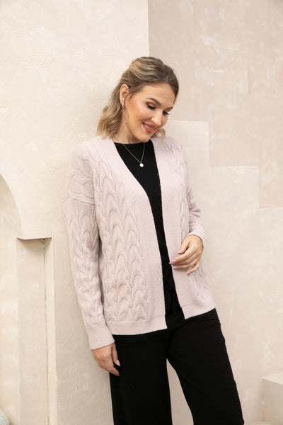 Orange by Fashion Village, 830 Cable Knit Cardigan, Pink