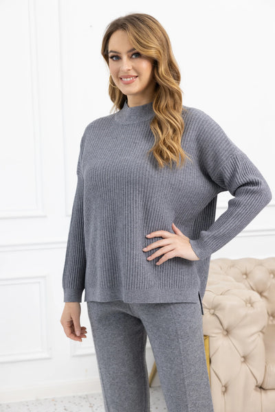 Orange by Fashion Village, RT-3120 Kinsley's Ribbed Turtleneck Sweater, Grey