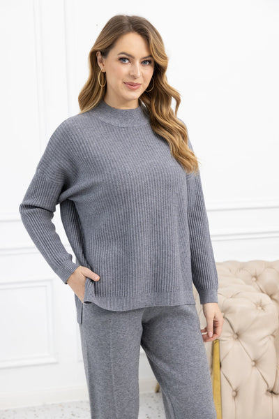 Orange by Fashion Village, RT-3120 Kinsley's Ribbed Turtleneck Sweater, Grey