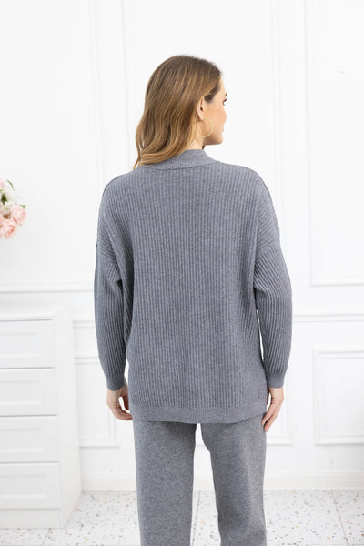 Orange by Fashion Village, RT-3120 Kinsley's Ribbed Turtleneck Sweater, Grey