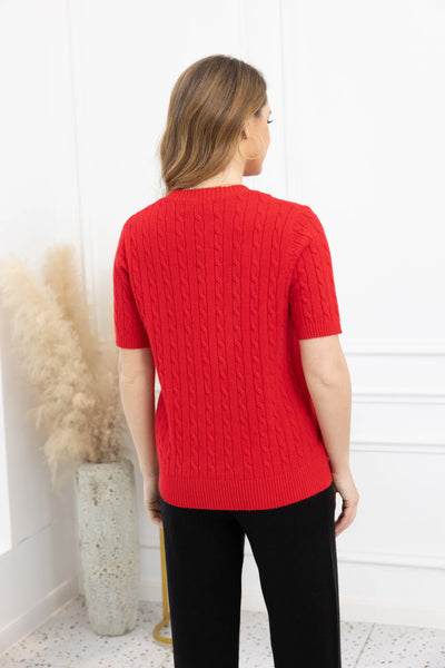 Orange by Fashion Village, CK-72 Anastasia Cable Knit Top, Red