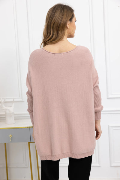 Orange by Fashion Village, 8015 Celeste  Cashmere Feel Sweater, Pink