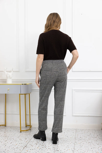 Orange by Fashion Village, HLJ-240478-275 Plaid Pant with Cuff, Grey Plaid