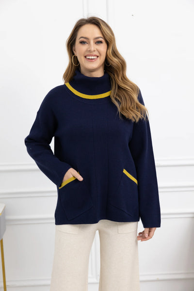 Orange by Fashion Village, FW-1015 Hannah Turtleneck Sweater, Navy