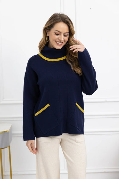 Orange by Fashion Village, FW-1015 Hannah Turtleneck Sweater, Navy