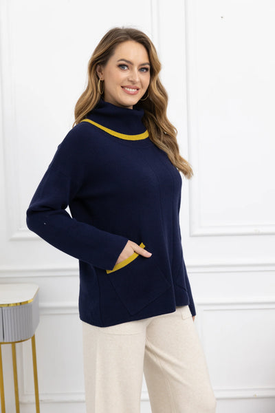 Orange by Fashion Village, FW-1015 Hannah Turtleneck Sweater, Navy