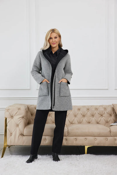 Orange by Fashion Village, FW-1042 Long Swing Jacket, Grey