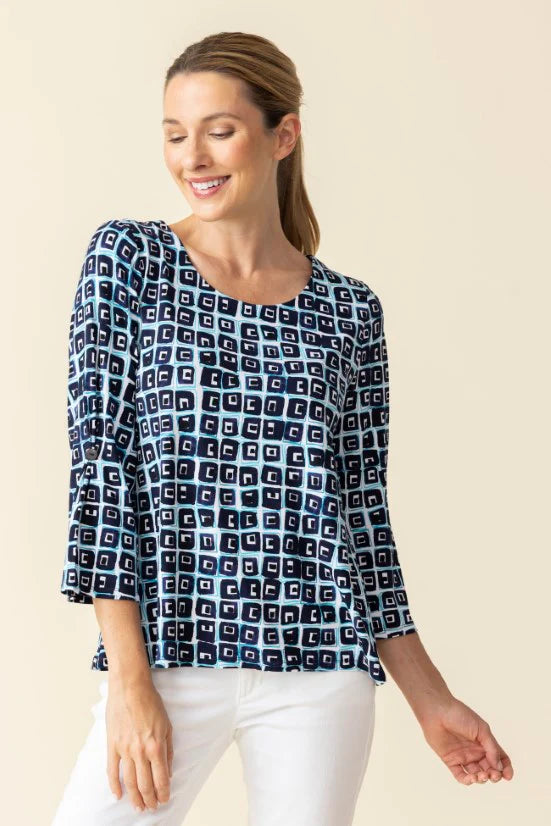 Habitat Spring/Summer, 55611 Pleated Sleeve Tee, Navy