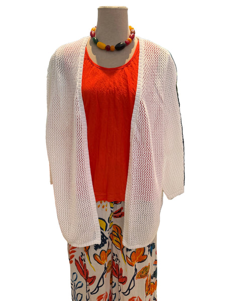 Orange by Fashion Village, CRC-01 Crochet Mesh Cardigan, White