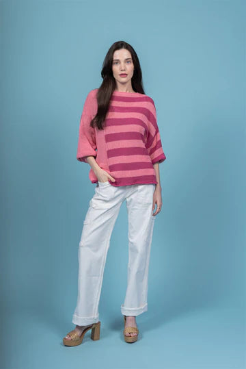 Paolo Tricot,  IT54447 Striped Sweater, Fushia