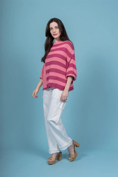 Paolo Tricot,  IT54447 Striped Sweater, Fushia