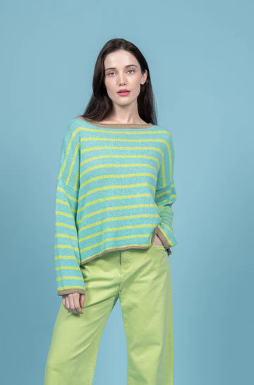 Paolo Tricot,  IT5437 Striped Sweater, Lime