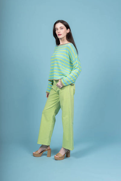 Paolo Tricot,  IT5437 Striped Sweater, Lime
