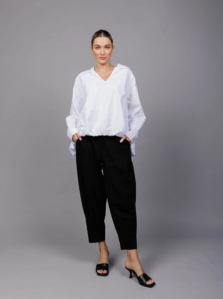 Paolo Tricot, SM5557 Collared Pull On Blouson Shirt White
