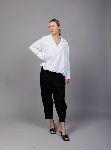 Paolo Tricot, SM5557 Collared Pull On Blouson Shirt Black