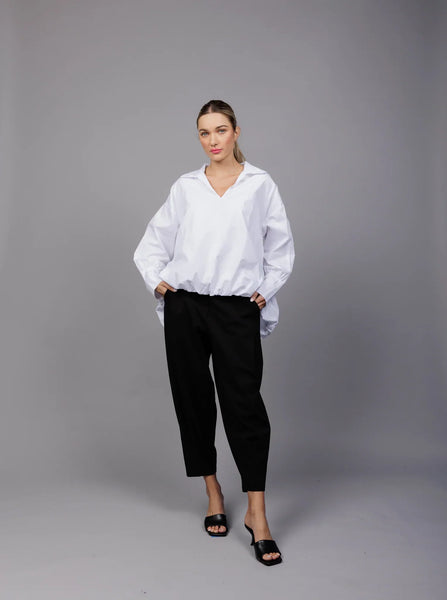 Paolo Tricot, SM5557 Collared Pull On Blouson Shirt White