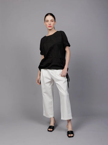 Paolo Tricot, SU6175 Pleated Pant with Buttons Ivory