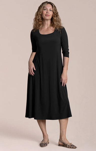 Sympli, 28199-2 Square Neck Fit and Flare Dress, Black