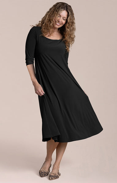 Sympli, 28199-2 Square Neck Fit and Flare Dress, Black