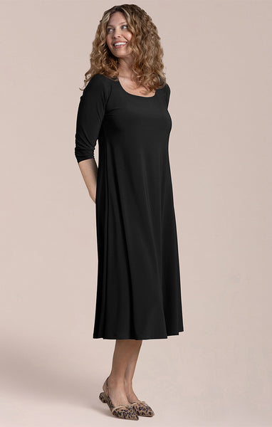 Sympli, 28199-2 Square Neck Fit and Flare Dress, Black