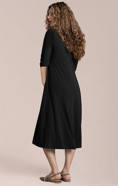 Sympli, 28199-2 Square Neck Fit and Flare Dress, Black