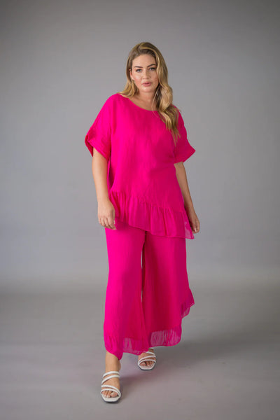 Paolo Tricot Sale, D11381 Linen Top with Ruffle 50% Off Regular Price