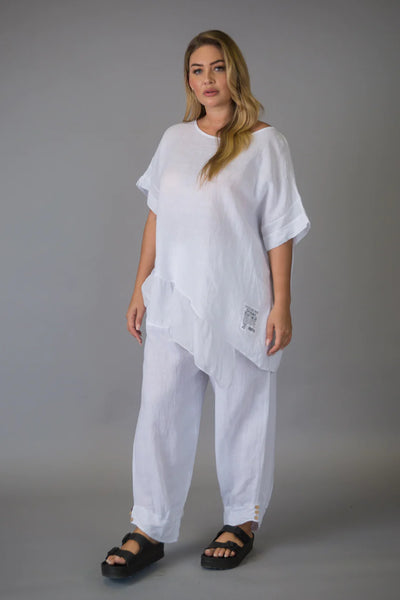 Paolo Tricot Sale, D11381 Linen Top with Ruffle 50% Off Regular Price