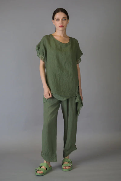 Paolo Tricot Sale, 60028 Linen Pant With Side Buttons 50% Off Regular Price