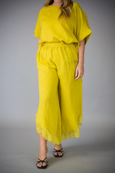 Paolo Tricot Sale, D60029 Ruffle Linen Pant 50% Off Regular Price