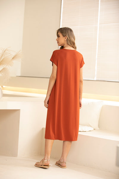 Orange by Fashion Village (Bamboo), BD-34 Bamboo V-Neck Dress
