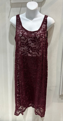 Sympli Sale, 3130L Lean Lace Dress Long, Wine, 50% Off Regular Price
